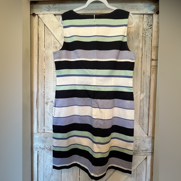NWT Talbots Blue White Green Purple Textured Cotton Stripe Sheath Dress Size 14 - Picture 4 of 11